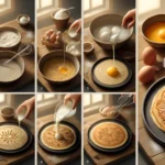 How about an image of a chef gracefully pouring pancake batter onto a sizzling hot griddle, with the batter forming intricate patterns and shapes as it cooks? This could showcase the dynamic and artistic process of creating pancake art step by step.