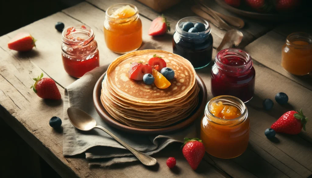 Thin Crepe-Like Pancakes Served with Jam