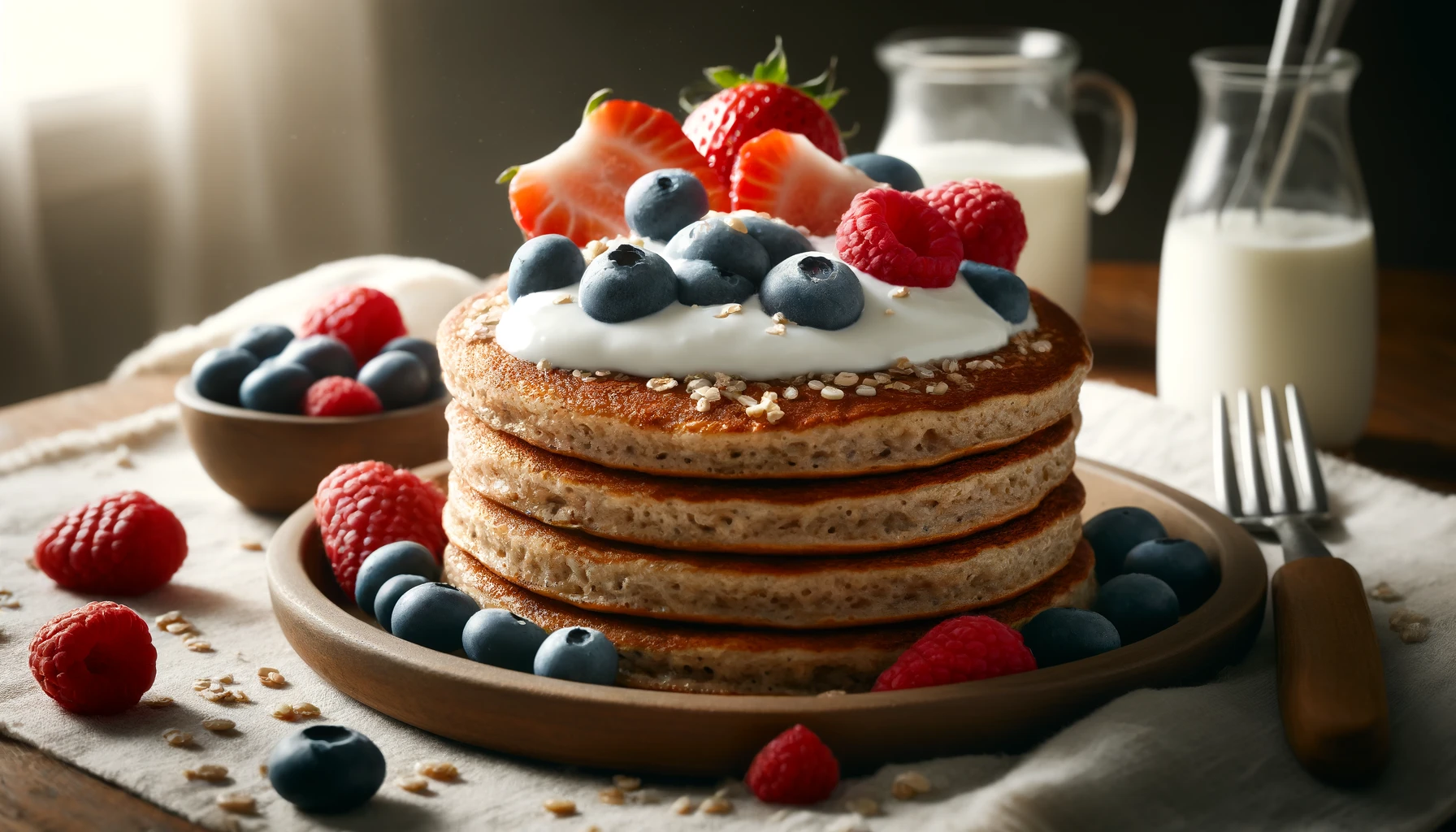 Grain Pancakes with Greek Yogurt and Mixed Berries