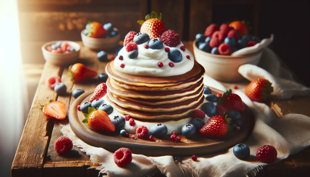 Grain Pancakes with Greek Yogurt and Mixed Berries