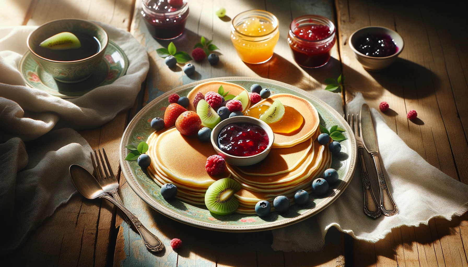 Thin Crepe-Like Pancakes Served with Jam