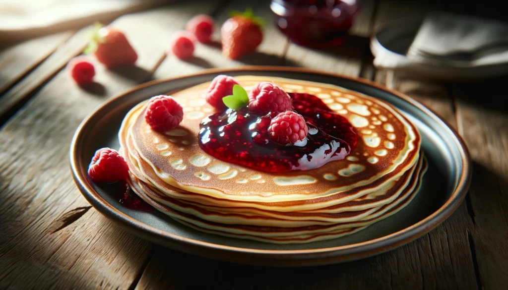 Thin Crepe-Like Pancakes Served with Jam