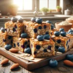 Baked oatmeal squares with blueberries and almonds